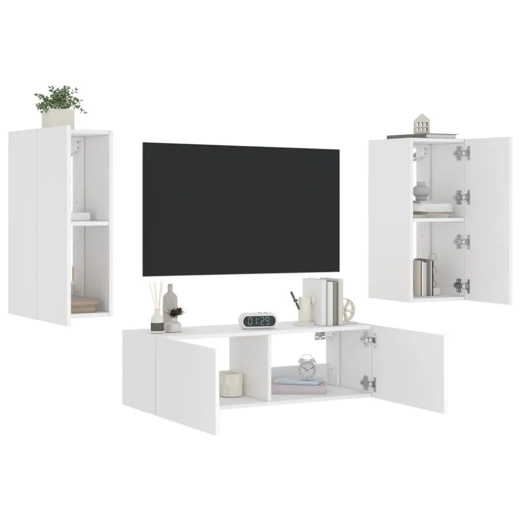 vidaXL Mobili TV a Muro 3pz con Luci LED Bianchi