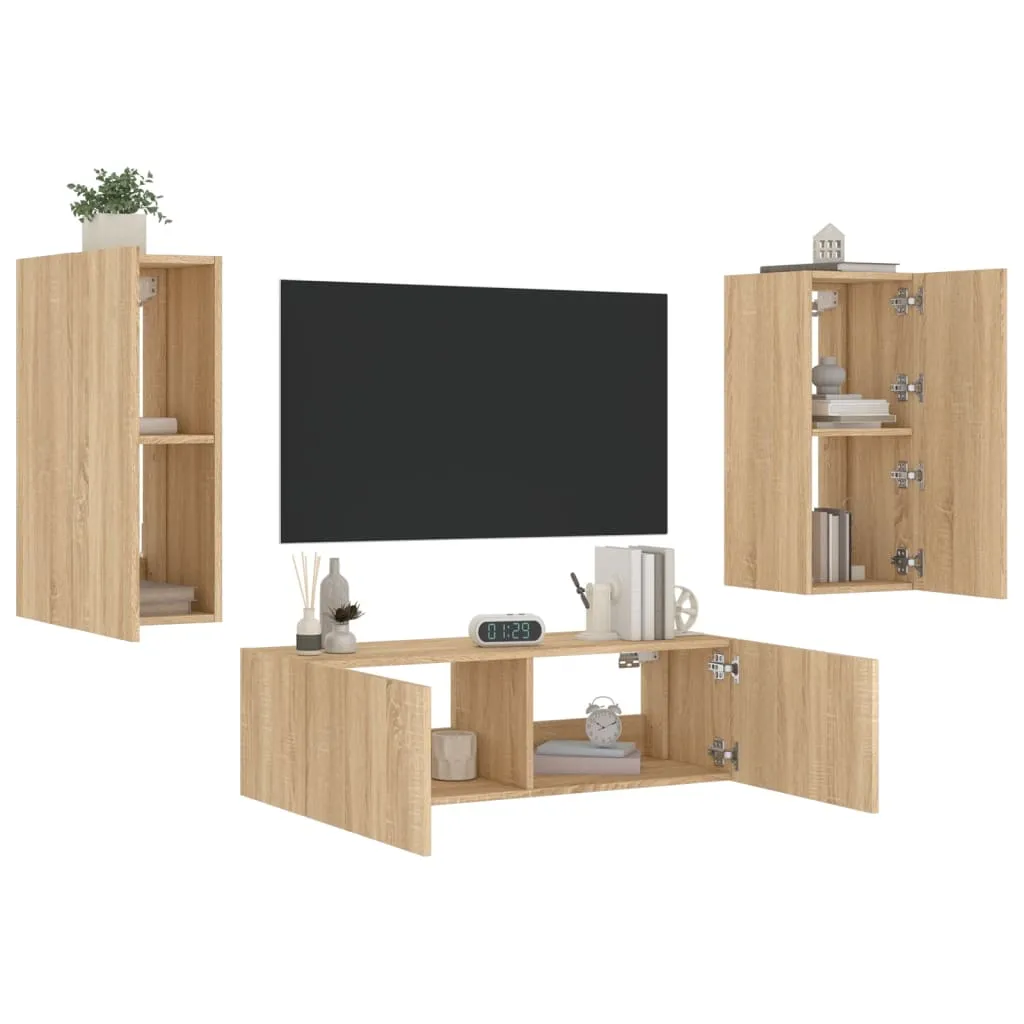 vidaXL Mobili TV a Muro 3pz con Luci LED Rovere Sonoma