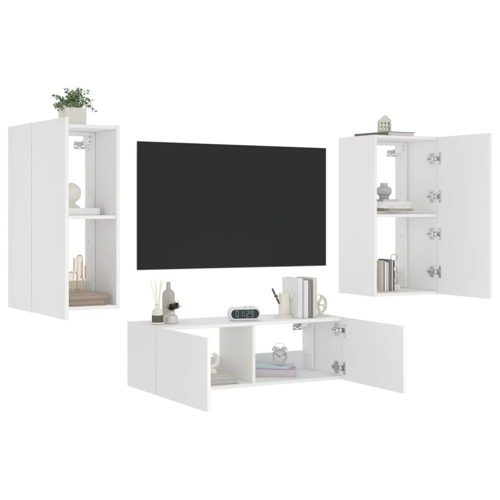 vidaXL Mobili TV a Muro 3pz con Luci LED Bianchi