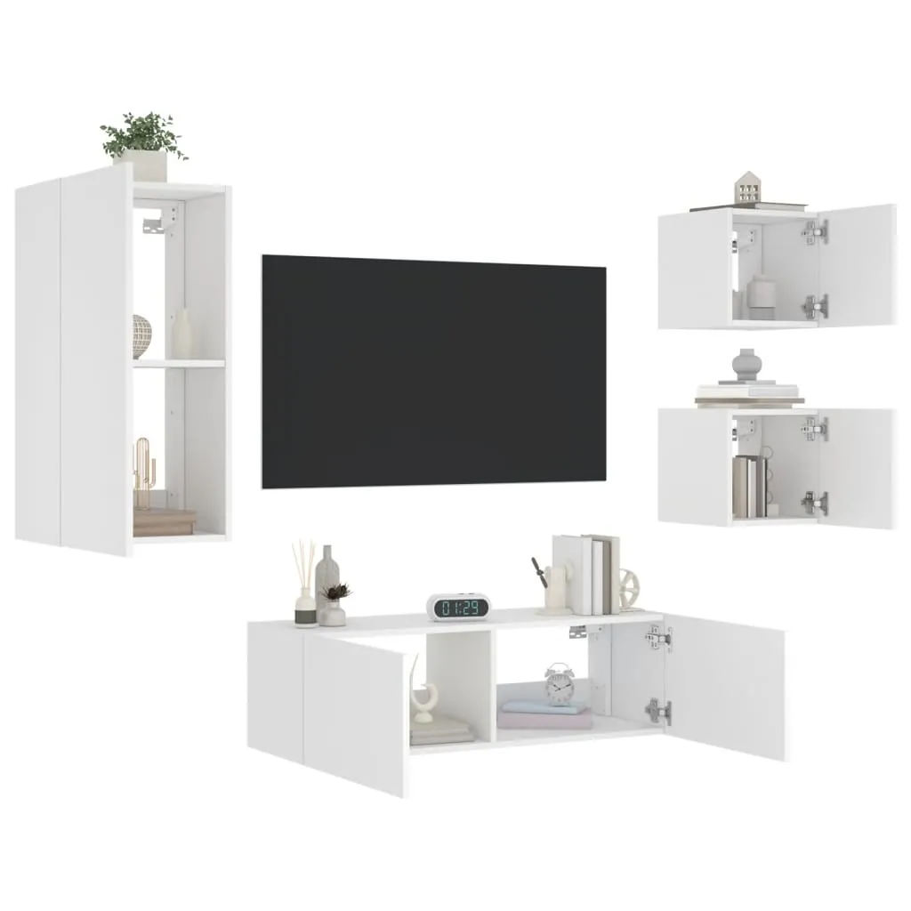 vidaXL Mobili TV a Muro 4pz con Luci LED Bianchi