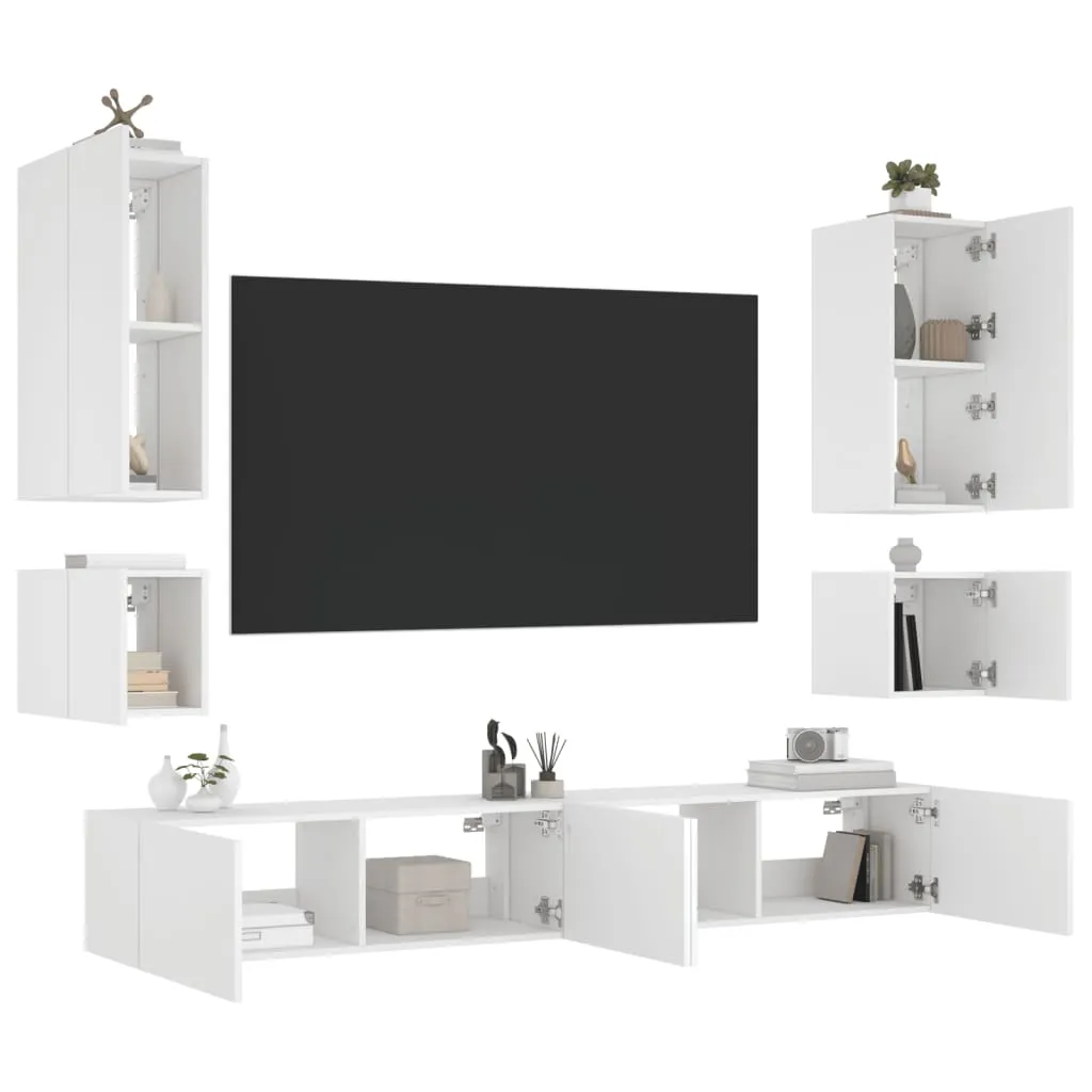 vidaXL Mobili TV a Muro 6pz con Luci LED Bianchi