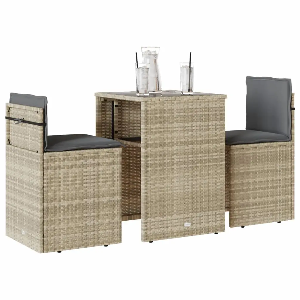 Set da Bistrò 3 pz con Cuscini Grigio Chiaro in Polyrattan