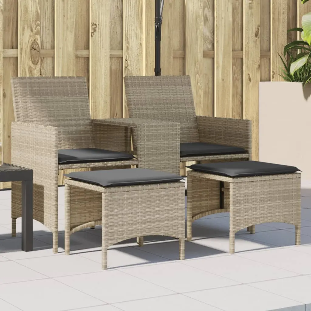 Divano Giardino 2Posti Tavolo Sgabelli Grigio Chiaro Polyrattan