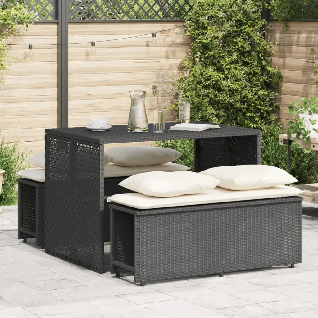 Set da Pranzo da Giardino 3 pz con Cuscini Nero in Polyrattan