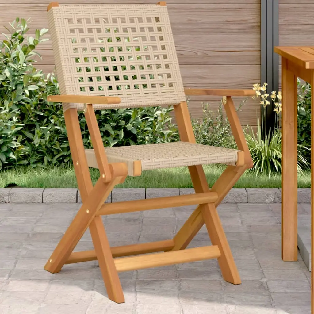 Sedie da Giardino 2 pz Beige Legno Massello Acacia e Polyrattan