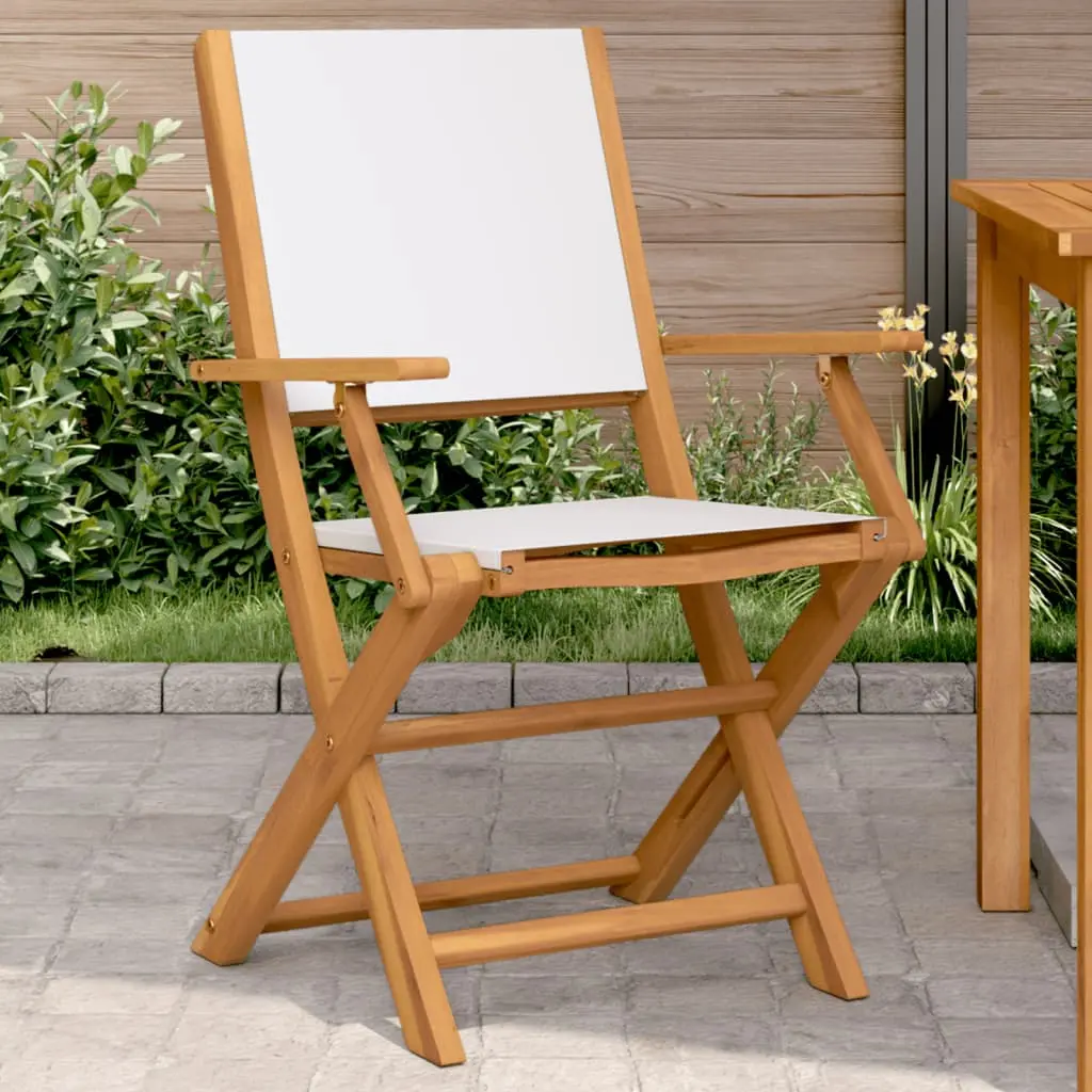 Sedie Giardino 2pz Bianco Crema Legno Massello Acacia e Tessuto