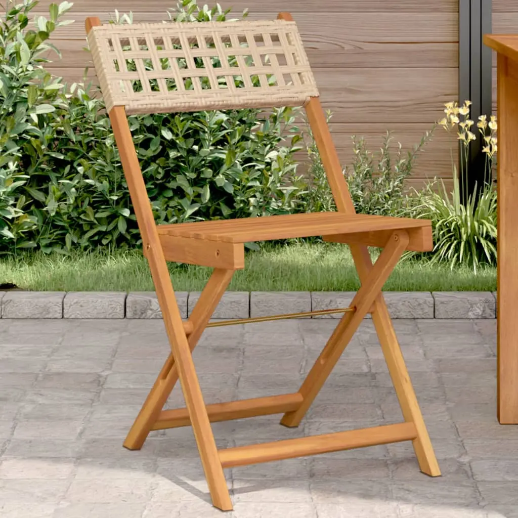 Sedie da Bistrò 2 pz Beige Legno Massello Acacia e Polyrattan