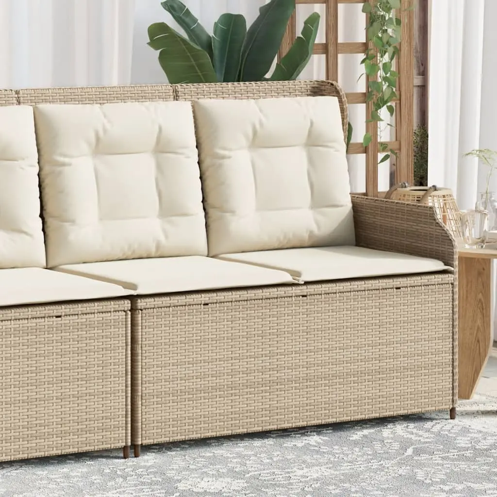 Panca Reclinabile da Giardino con Cuscini Beige in Polyrattan