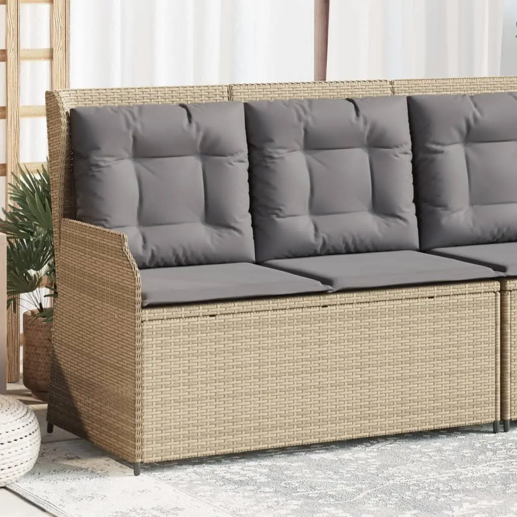 Panca Reclinabile da Giardino con Cuscini Beige in Polyrattan