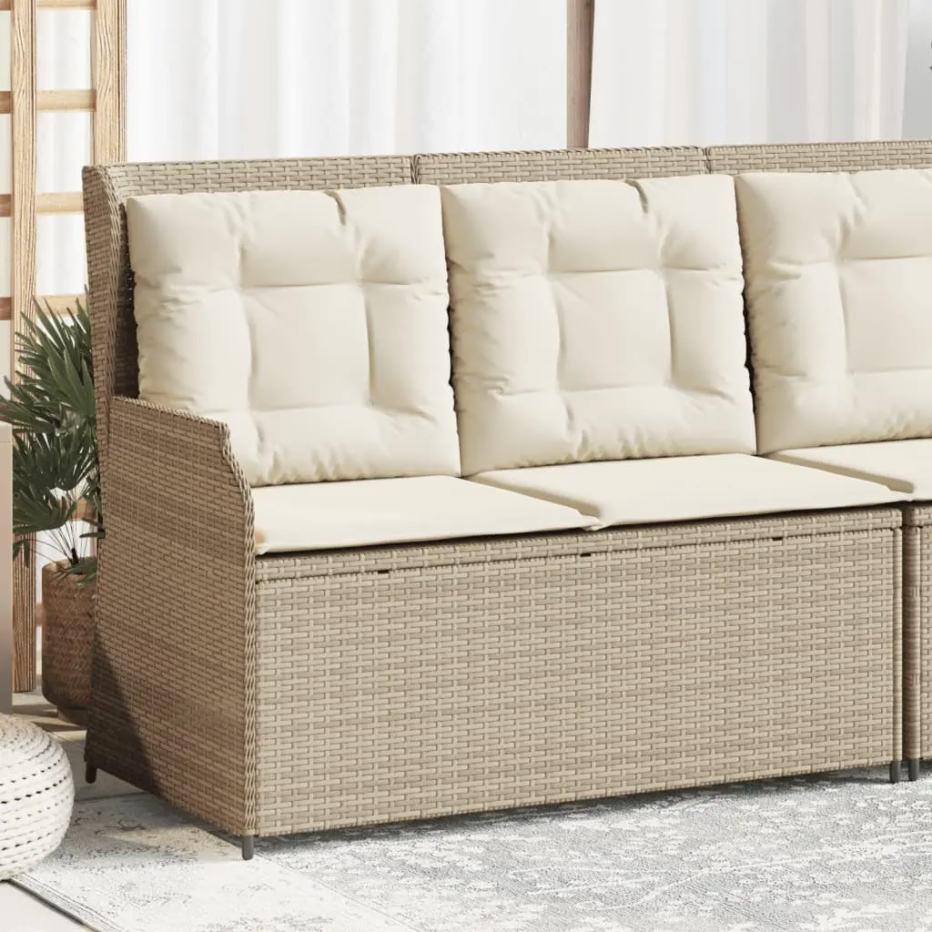 Panca Reclinabile da Giardino con Cuscini Beige in Polyrattan