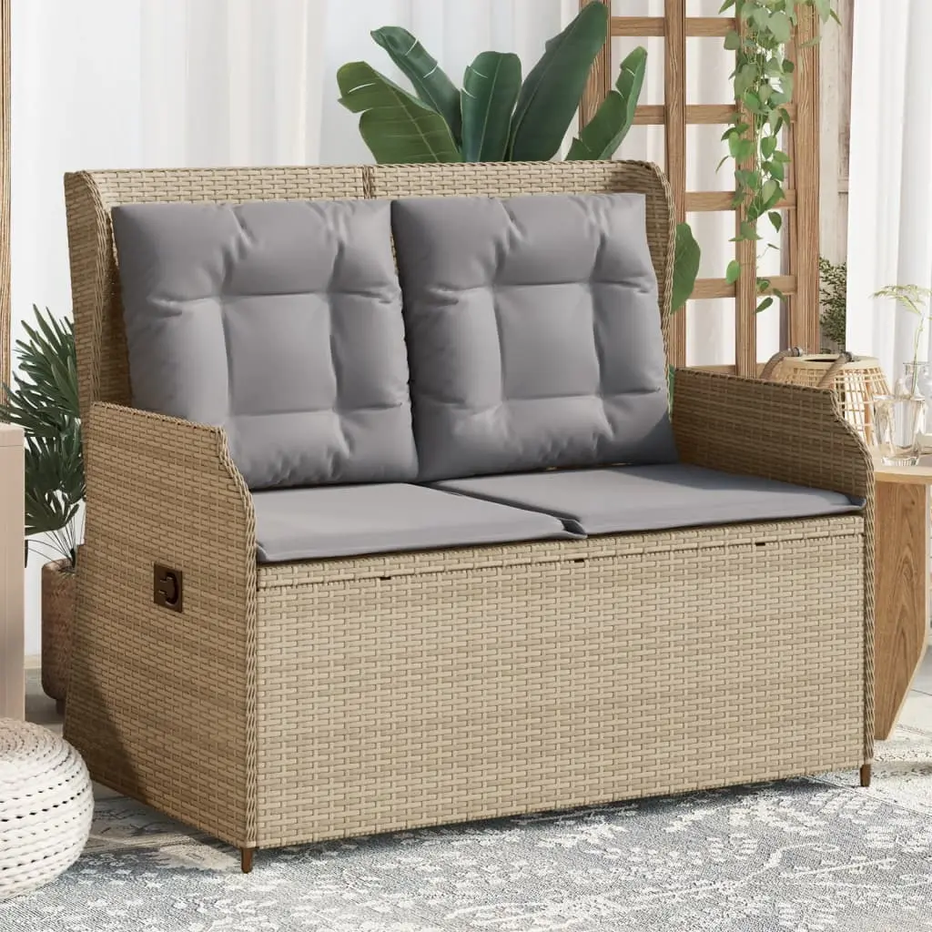 Panca Reclinabile da Giardino con Cuscini Beige in Polyrattan