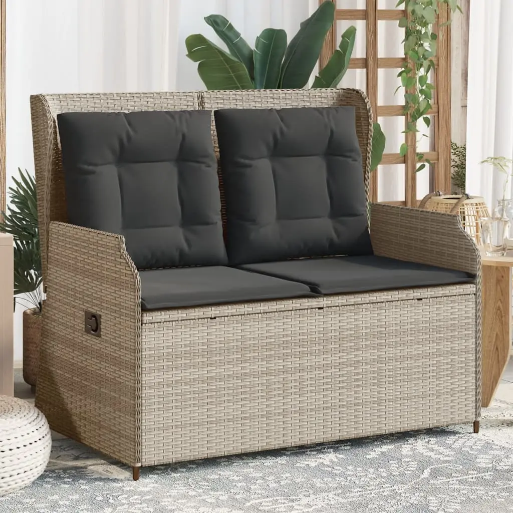 Panca Reclinabile Giardino con Cuscini Grigio Chiaro Polyrattan