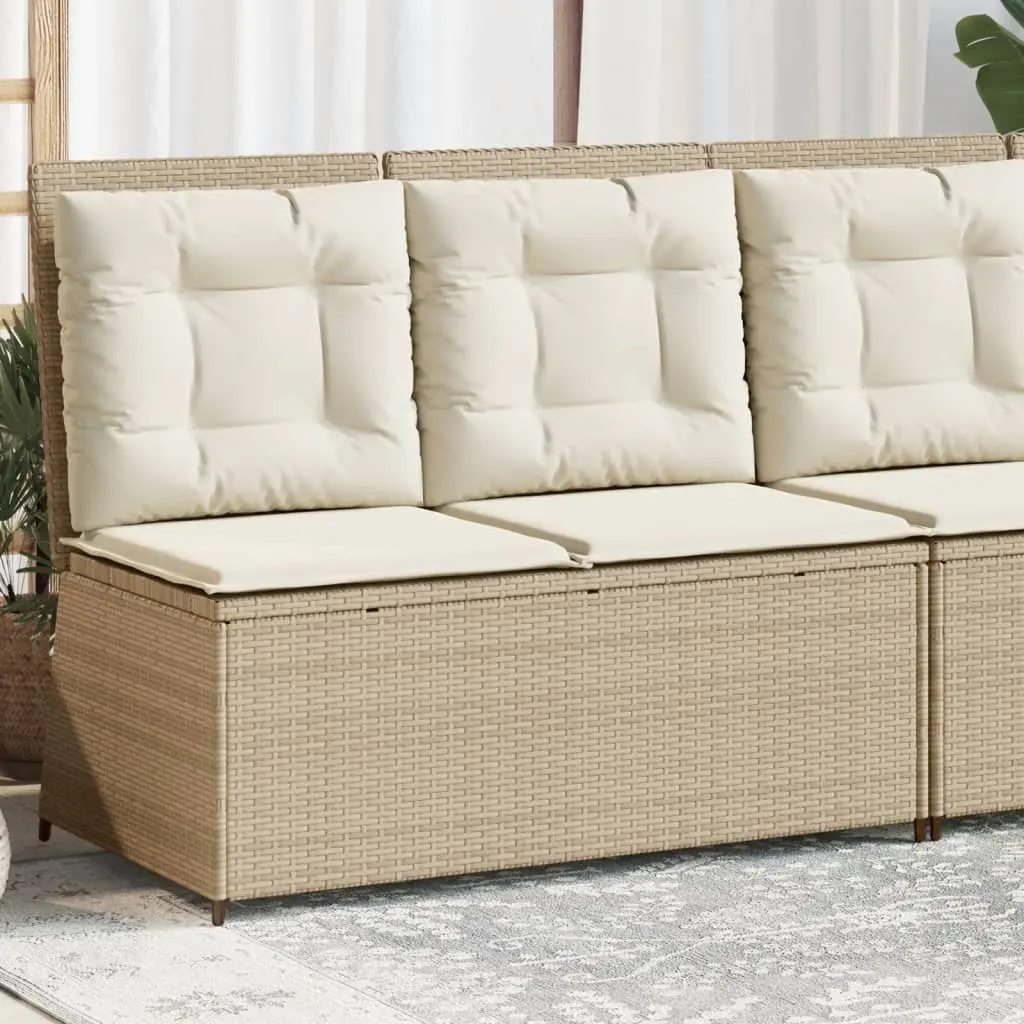 Panca Reclinabile da Giardino con Cuscini Beige in Polyrattan