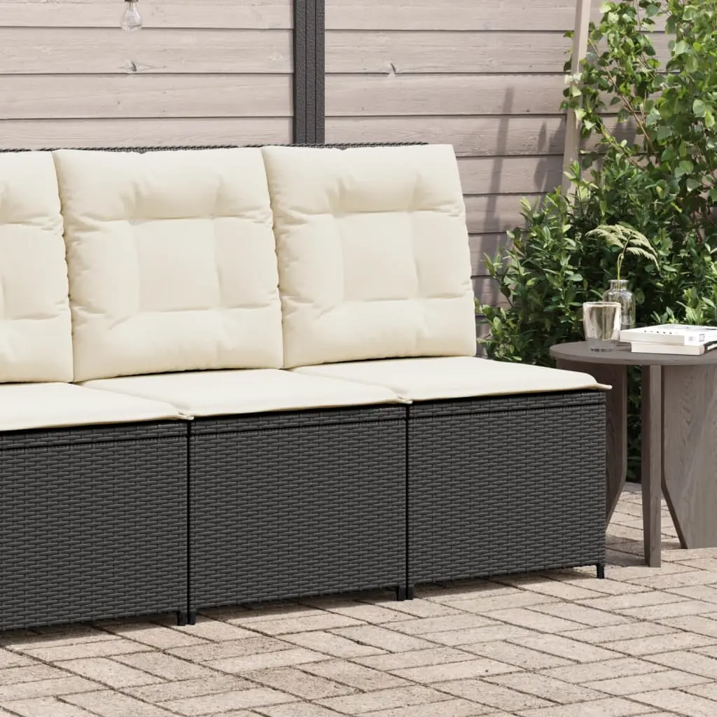 Divano Reclinabile da Giardino con Cuscini in Polyrattan Nero