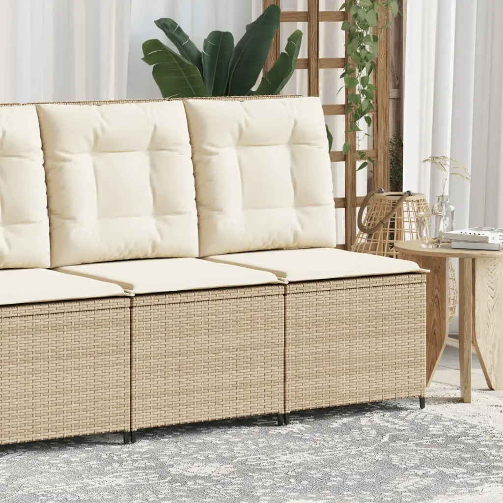 Divano Reclinabile da Giardino con Cuscini Beige in Polyrattan