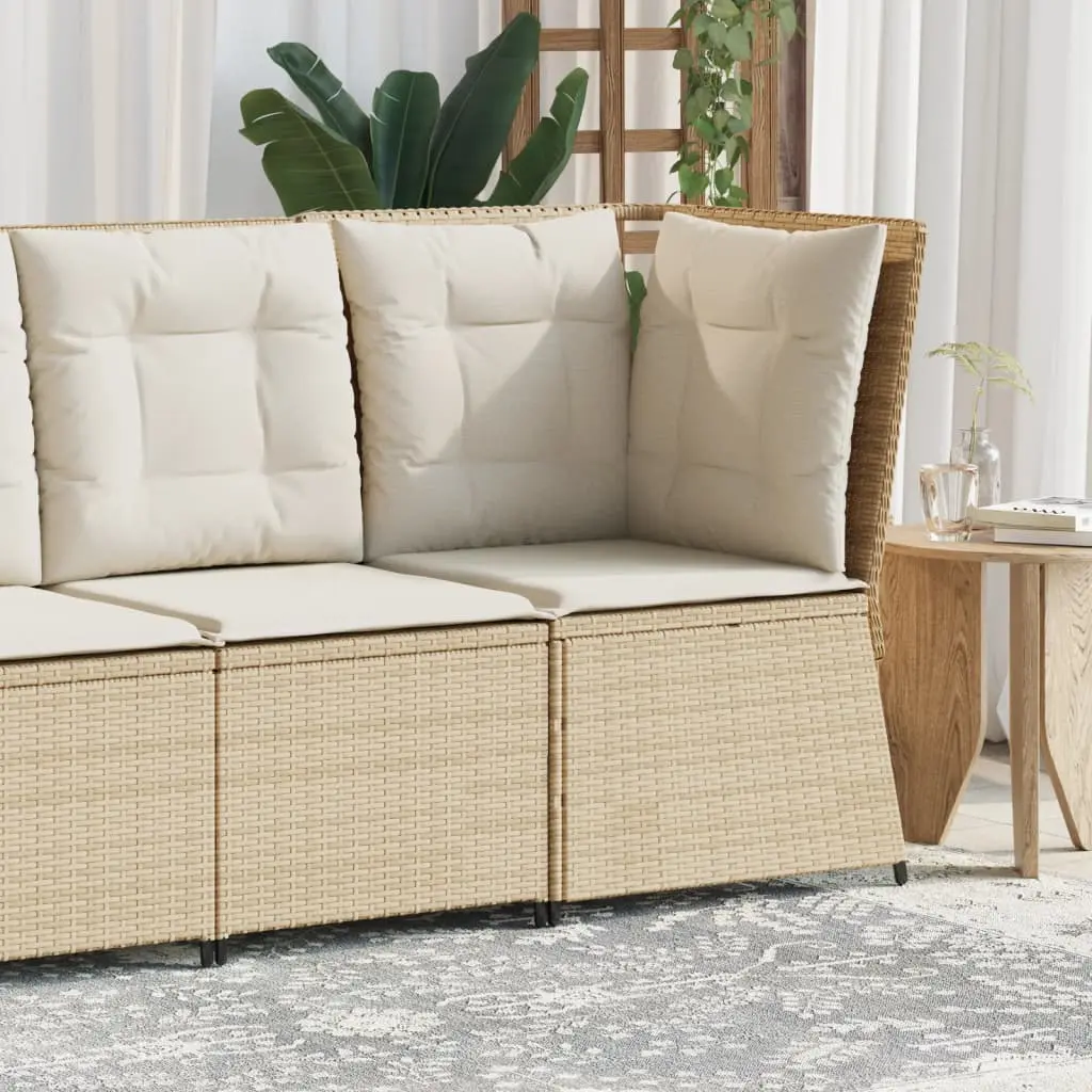 Divano Angolare da Giardino con Cuscini Beige in Polyrattan