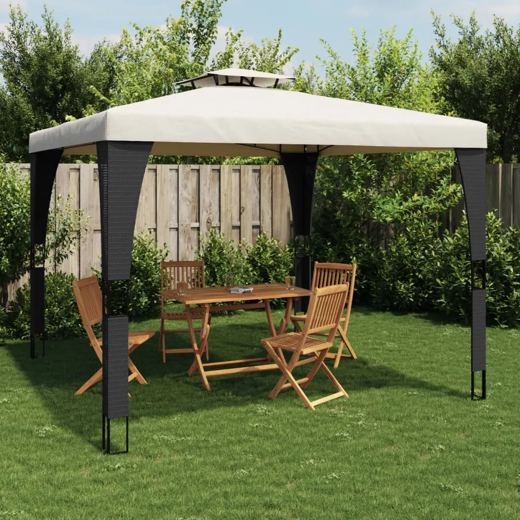 Gazebo con Tetto Doppio Crema 2,98x2,98 m in Acciaio