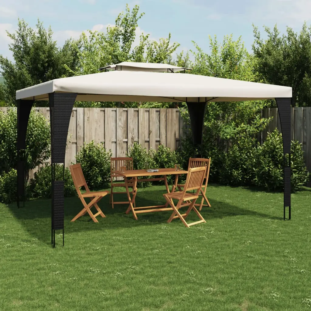 Gazebo con Tetto Doppio Crema 3,98x2,98 m in Acciaio