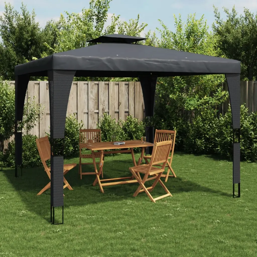 Gazebo con Tetto Doppio Antracite 3,98x2,98 m in Acciaio