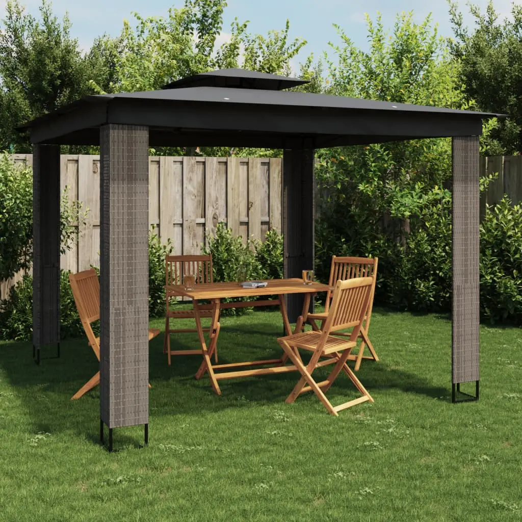 Gazebo con Tetto Doppio Antracite 2,94x2,94 m in Acciaio