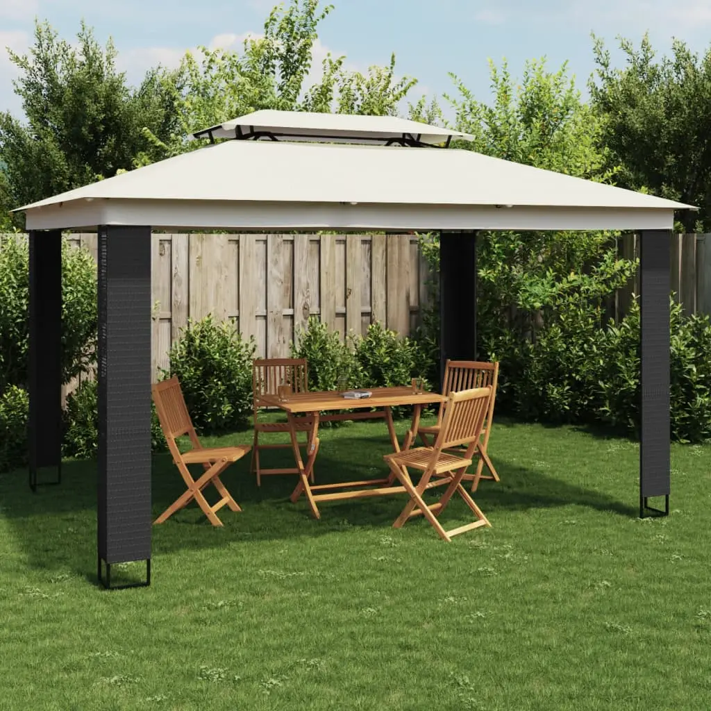 Gazebo con Tetto Doppio Crema 3,94x2,96 m in Acciaio