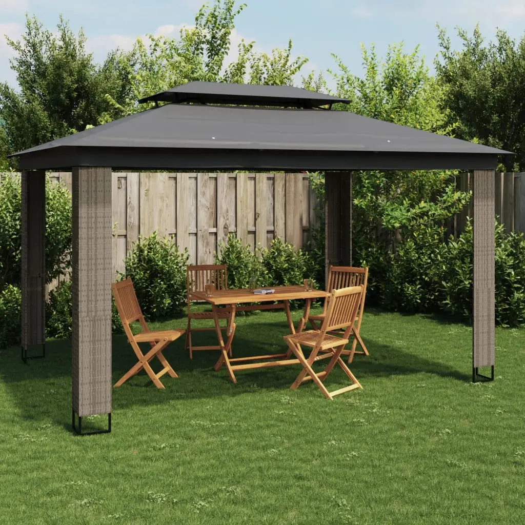 Gazebo con Tetto Doppio Antracite 3,94x2,96 m in Acciaio