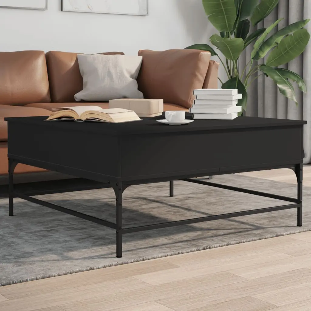 Tavolino Salotto Nero 95x95x45 cm Legno Multistrato e Metallo