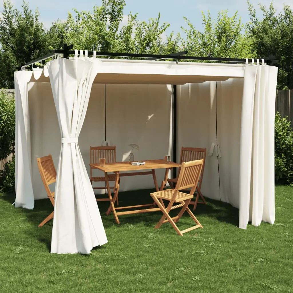 Gazebo con Tende Crema 3x3 m in Acciaio