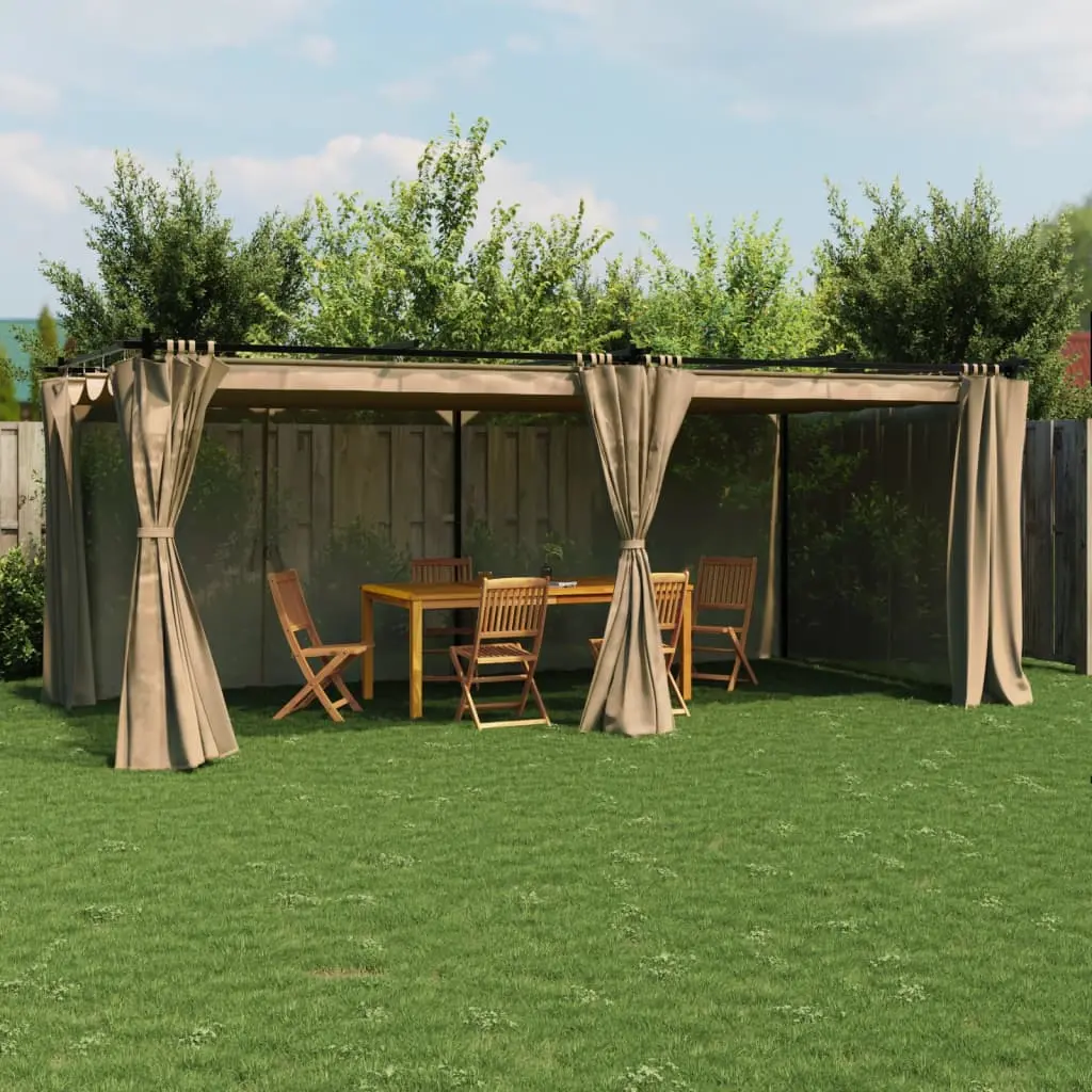 Gazebo con Tende Tortora 6x3 m in Acciaio