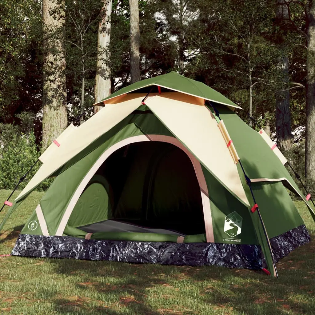 Tenda a Cupola da Campeggio 3 Persone Verde a Rilascio Rapido