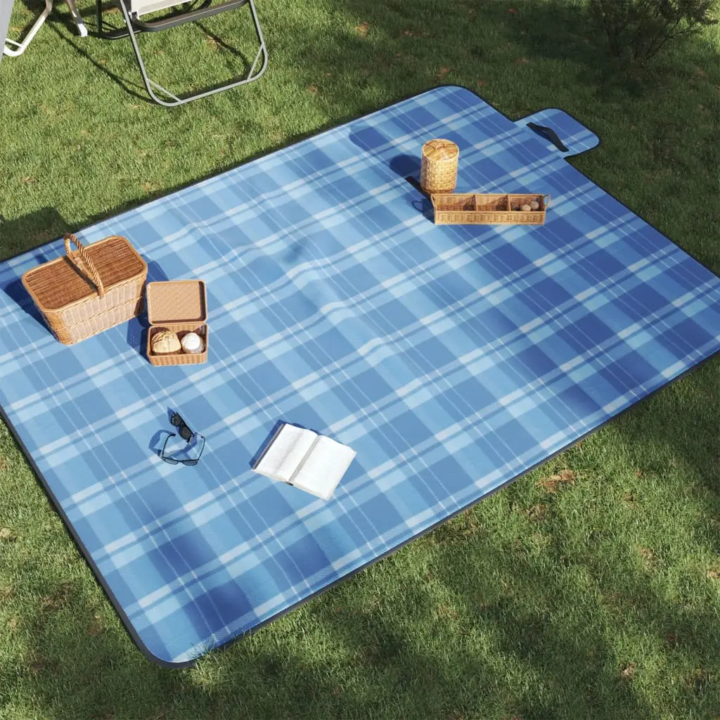 Tovaglia da Picnic Pieghevole A Quadri Blu 200x150 cm Velluto