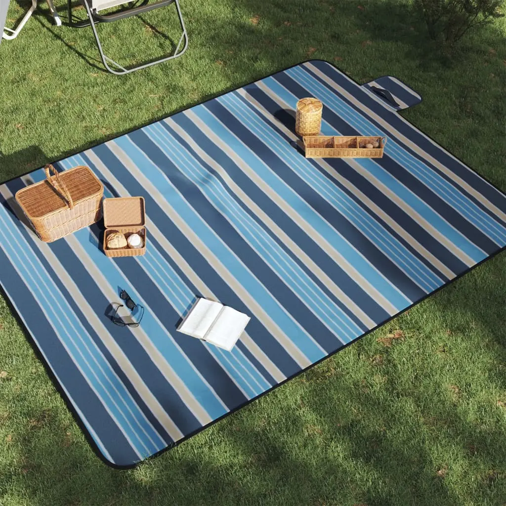 Tovaglia Picnic Pieghevole Onde Blu e Bianco 200x150 cm Velluto