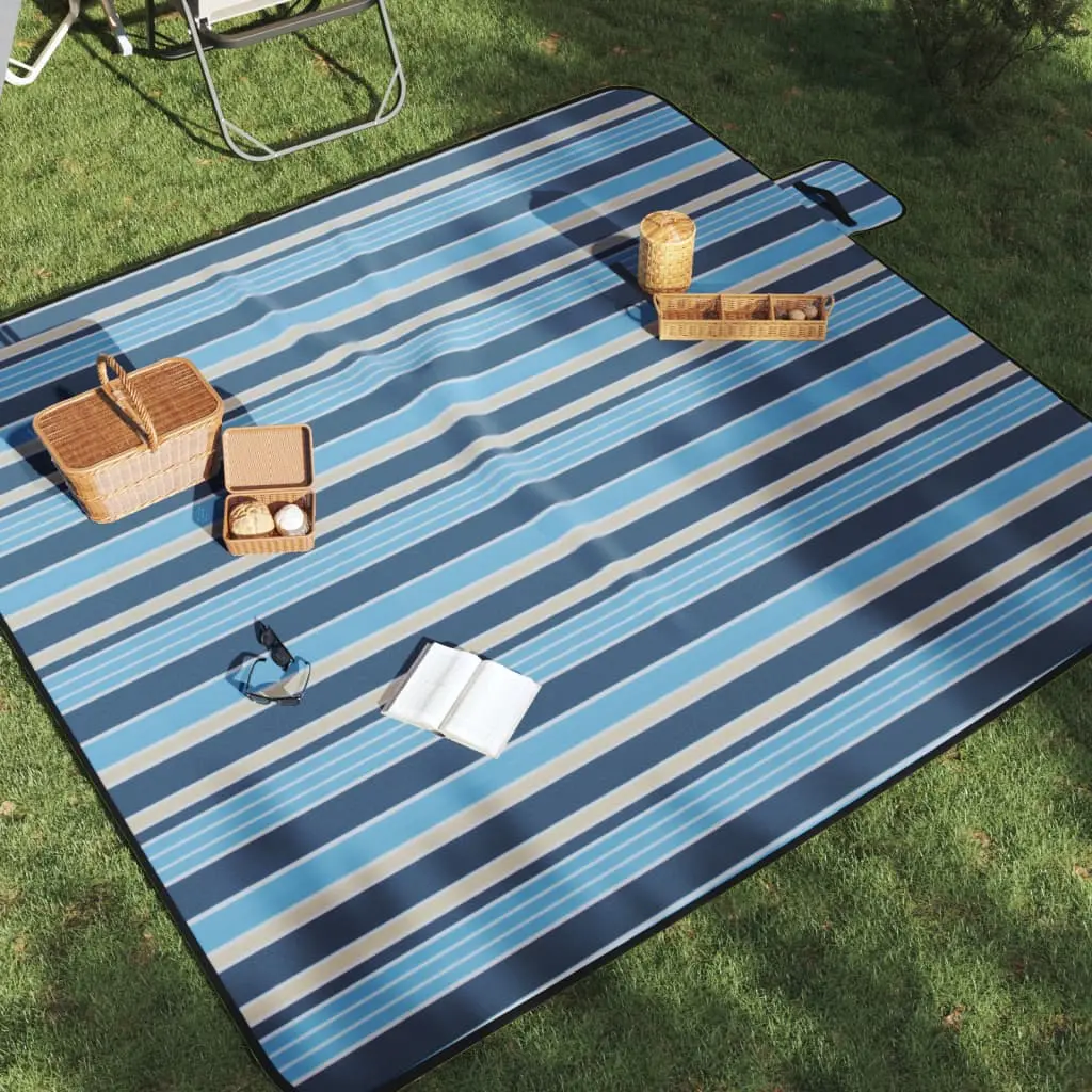 Tovaglia Picnic Pieghevole Strisce Blu e Bianco 200x200 Velluto