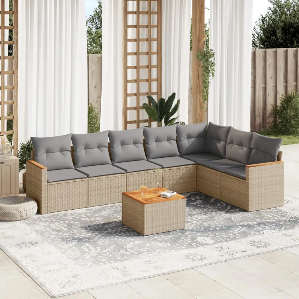 Set Divano da Giardino 8 pz con Cuscini Beige Misto Polyrattan