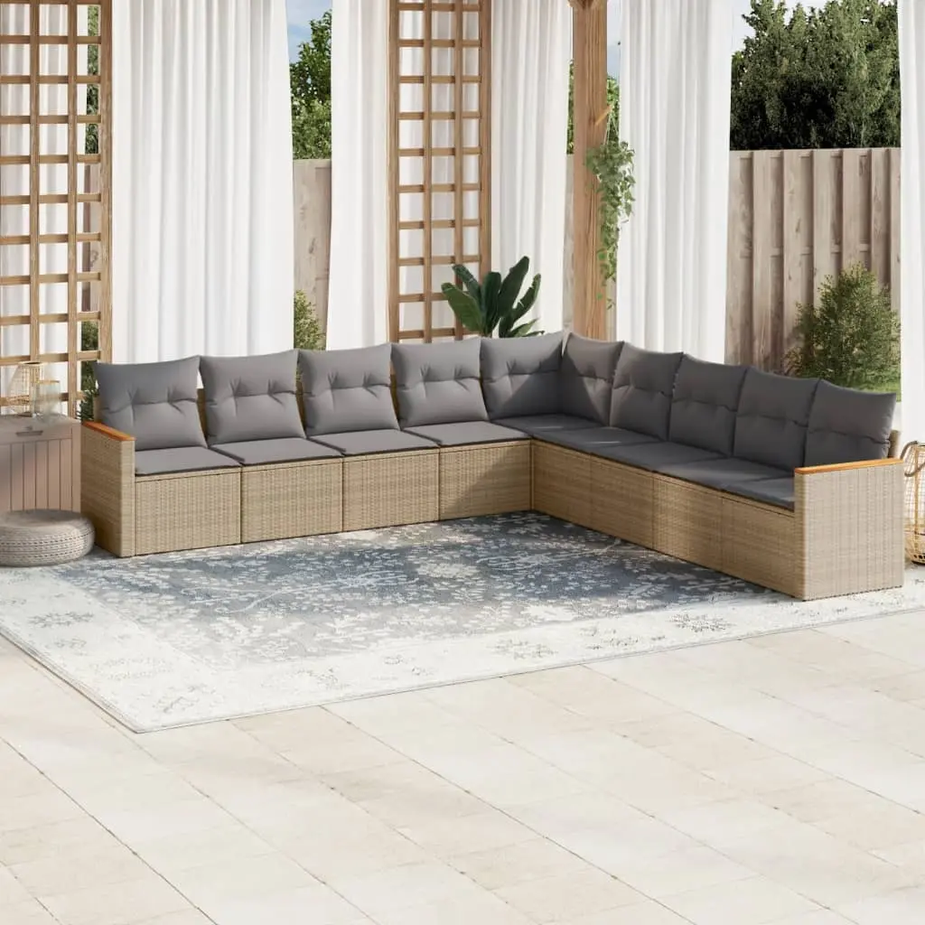 Set Divano da Giardino 9 pz con Cuscini Beige Misto Polyrattan