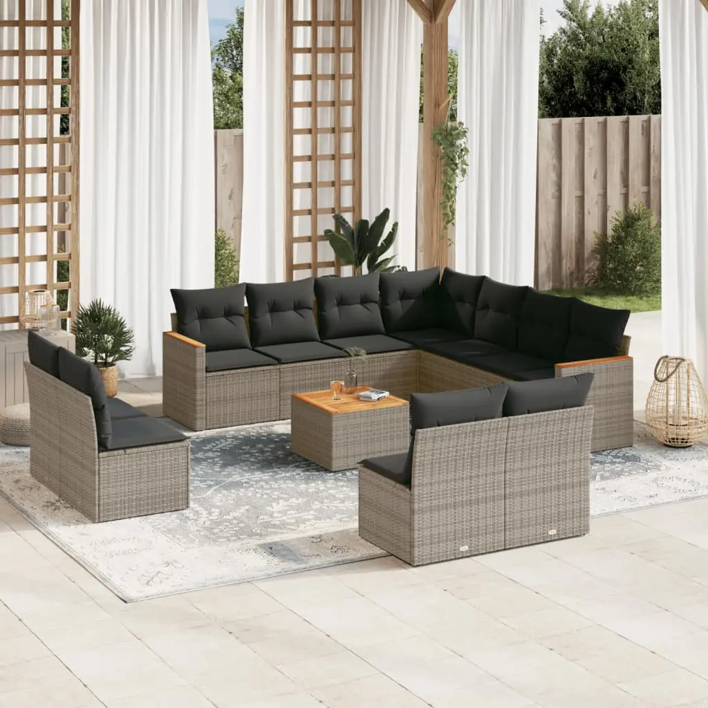 Set Divani da Giardino 12 pz con Cuscini Grigio in Polyrattan