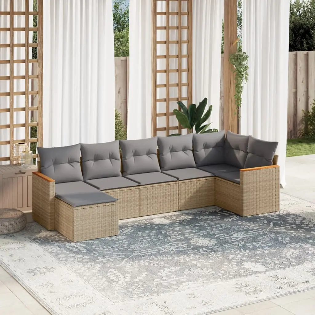 Set Divano da Giardino 7 pz con Cuscini Beige Misto Polyrattan