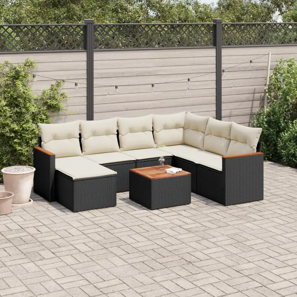 Set Divani da Giardino con Cuscini 8 pz Nero in Polyrattan