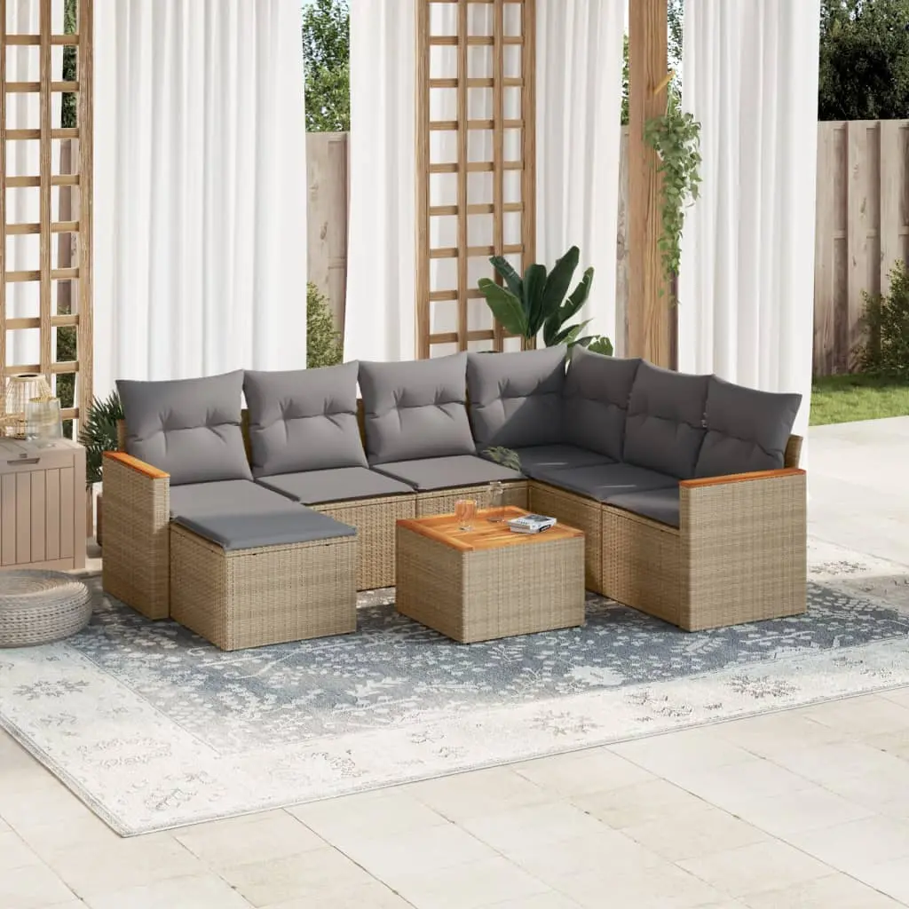 Set Divano da Giardino 8 pz con Cuscini Beige Misto Polyrattan