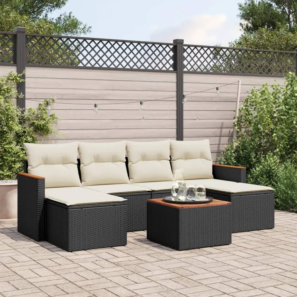 Set Divani da Giardino con Cuscini 7pz Nero Polyrattan