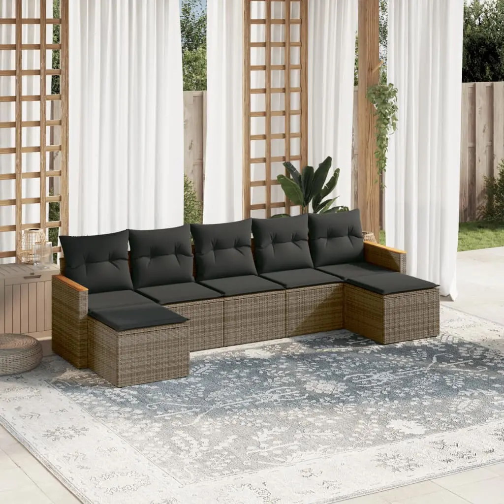 Set Divani da Giardino 7 pz con Cuscini Grigio in Polyrattan