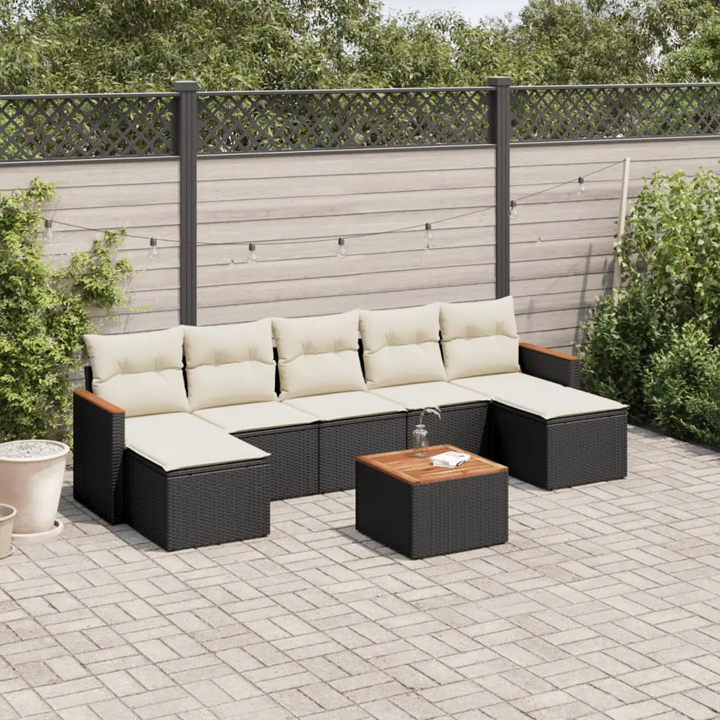 Set Divani da Giardino con Cuscini 8 pz Nero in Polyrattan