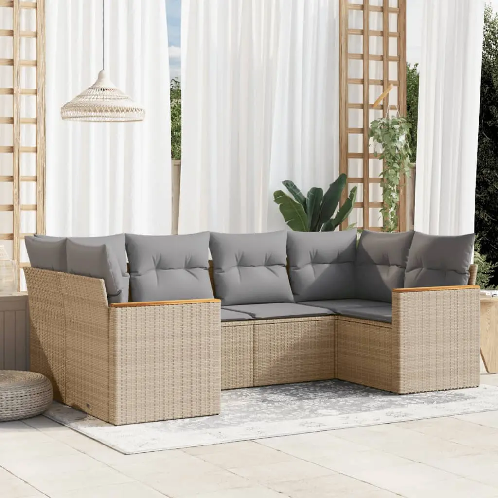 Set Divano da Giardino 6 pz con Cuscini Beige Misto Polyrattan