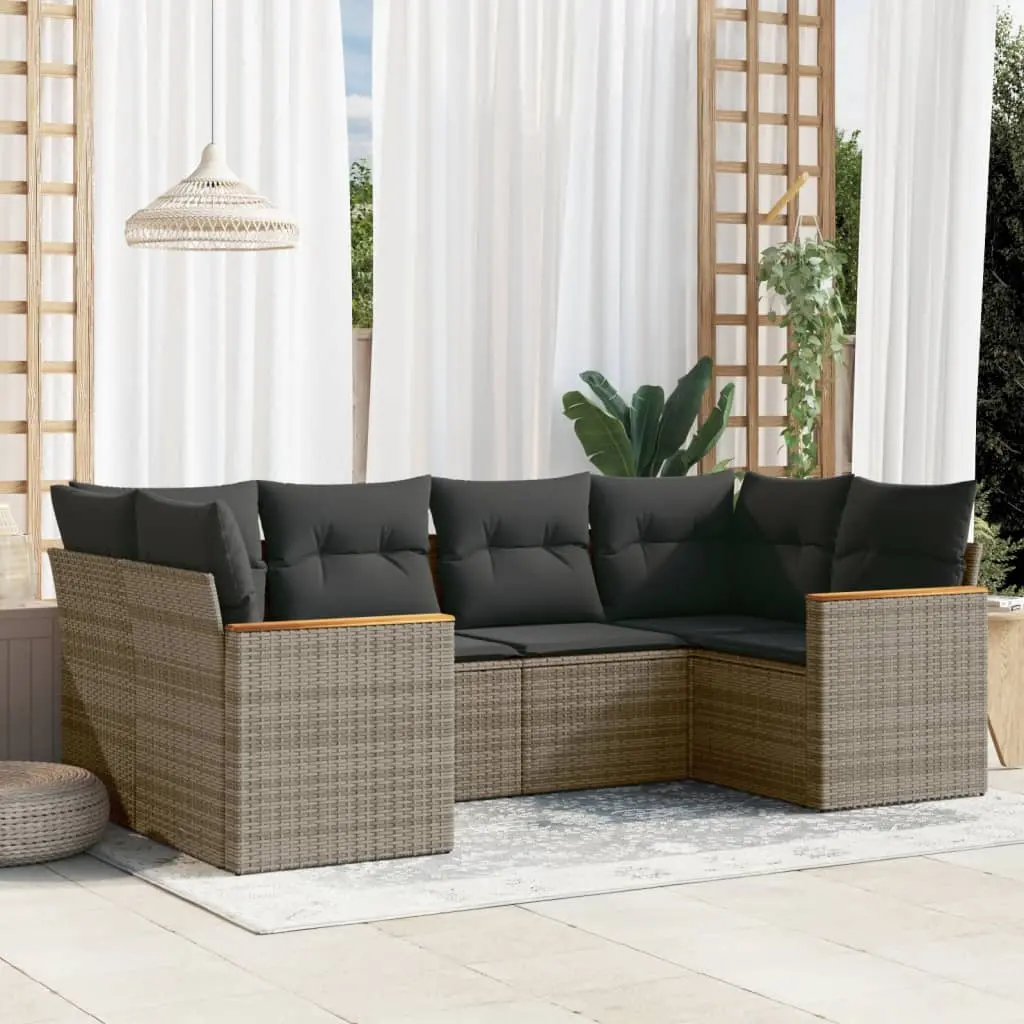 Set Divano da Giardino 6 pz con Cuscini Grigio in Polyrattan