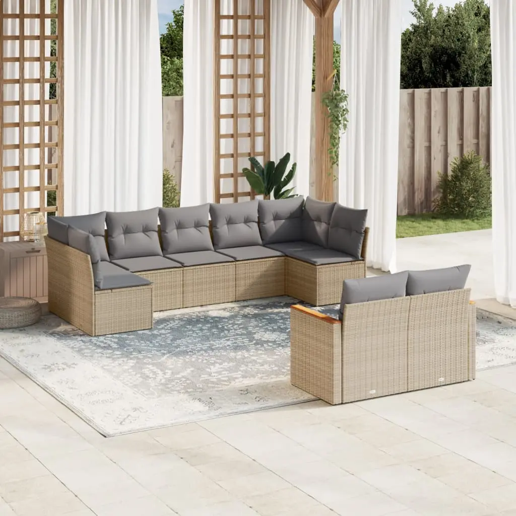 Set Divano da Giardino 9 pz con Cuscini Beige Misto Polyrattan