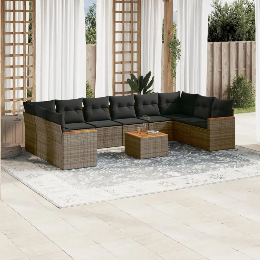 Set Divani da Giardino 11 pz con Cuscini in Polyrattan Grigio