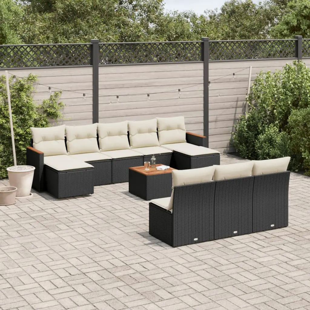 Set Divani da Giardino 11 pz con Cuscini in Polyrattan Nero