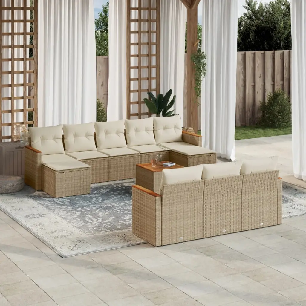 Set Divani da Giardino 11 pz con Cuscini Beige in Polyrattan