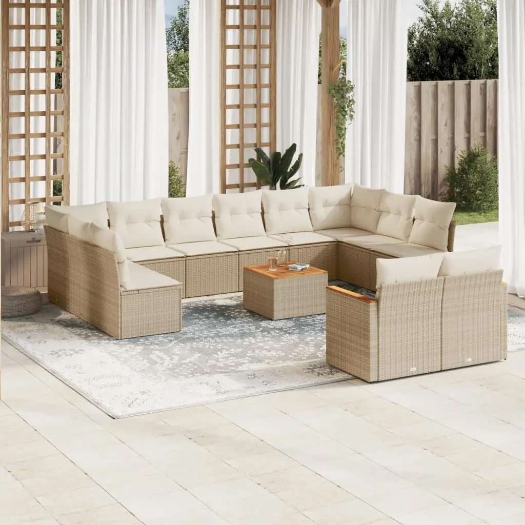 Set Divano da Giardino 13 pz con Cuscini Beige in Polyrattan