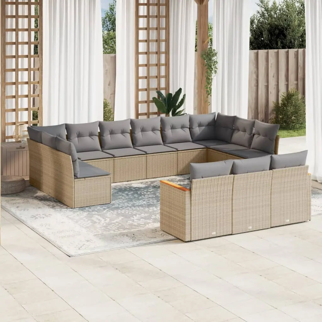 Set Divano da Giardino 13 pz con Cuscini Beige Misto Polyrattan